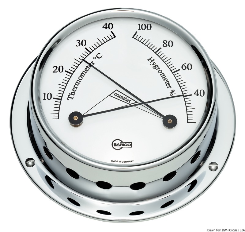Barigo Tempo Maritimes Nautika Bootsport Thermometer Hygrometer Chrom 110mm 