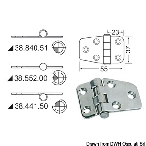 Hinge w/central pin 55x37 mm
