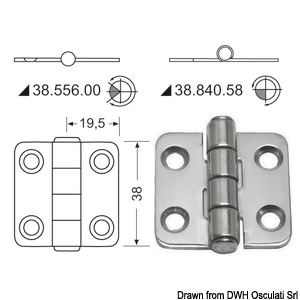 Hinge w/central pin 38x39  mm