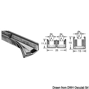 Watertight pane profile AISI316 double 25x11.5 mm