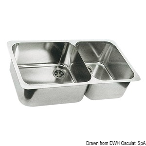 Double sink SS, polished 600x320 mm