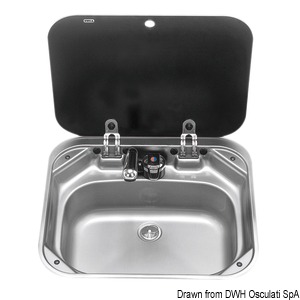 SMEV stainless steel sink with smoke tempered glass lid