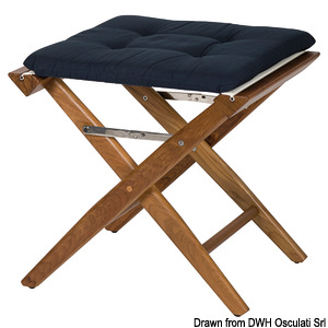 Teak folding chair blue padded fabric brass