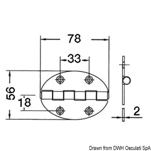 Oval hinge 78x56 mm stud mounting 2 mm