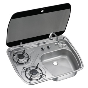 SMEV/DOMETIC stainless steel hob with smoke tempered glass lid