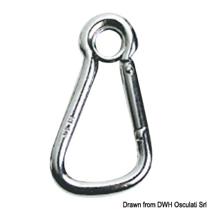 Carabiner hook AISI 316 w. eye large opening 10 mm
