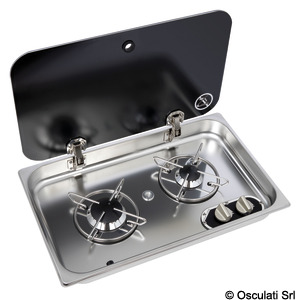 SS hob unit w/tinted glass cover 2 burners recess 119 mm
