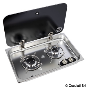 Plan cuisson inox couvercle fumé 2 feux encastrement 119 mm