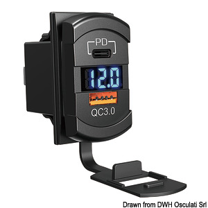 Dual USB-A+C plug + 12/24 V voltmeter